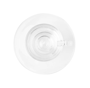 Beyaz, üst manzaralı boş bir cam bardak.