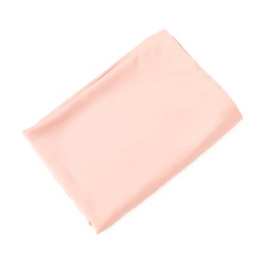 Beyaz arka planda pembe ipeksi çarşaflar, üst manzara.