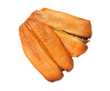 Lezzetli tütsülenmiş fileto balıklar beyaz, üst manzara