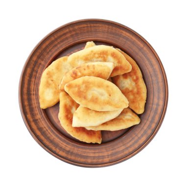 Lezzetli kızarmış pirizky (doldurulmuş turtalar) beyaz, üst görünümde izole