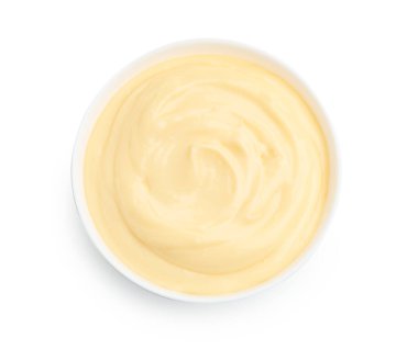 Lezzetli vanilyalı puding beyaz, üst manzara izole