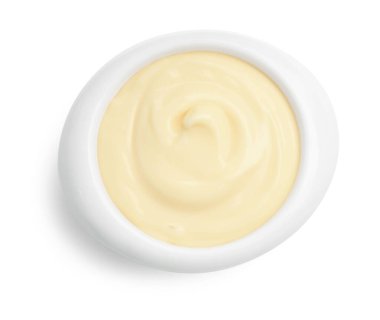 Lezzetli vanilyalı puding beyaz, üst manzara izole