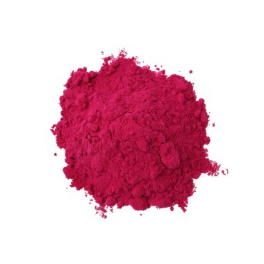 Süper gıda ürünü. Pancar tozu yığını beyaz, üst görünümde izole