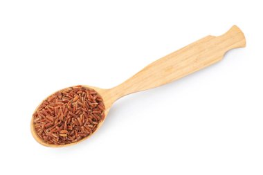 Çiğ kahverengi pirinç ve kaşık beyaz, üst manzara