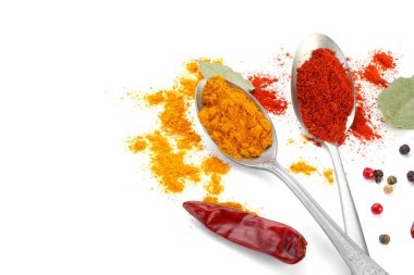 Beyaz, üst görünümde izole edilmiş farklı aromatik baharatlar