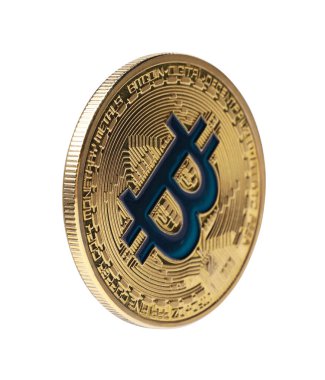 Kripto para birimi. Beyaz üzerine izole edilmiş bir altın bitcoin