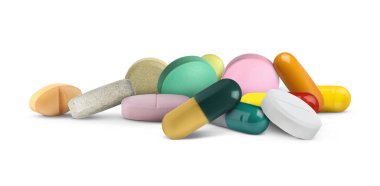 Beyaz arka planda birçok farklı antibiyotik hapları