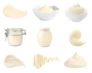 Lezzetli mayonez sosu beyaza izole edilmiş.