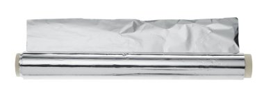 Üst görünümde izole edilmiş alüminyum folyo rulosu