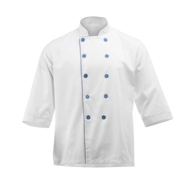 Şefin ceketi beyaza izole edilmiş. Geleneksel üniformanın bir parçası