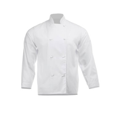 Şefin ceketi beyaza izole edilmiş. Geleneksel üniformanın bir parçası