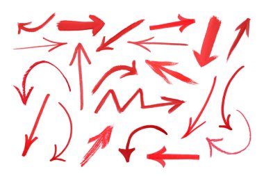 Beyaz üzerine izole edilmiş kırmızı oklar kümesi