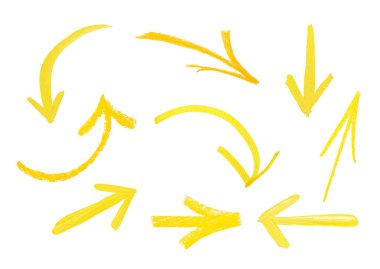 Beyaz üzerine izole edilmiş sarı oklar.