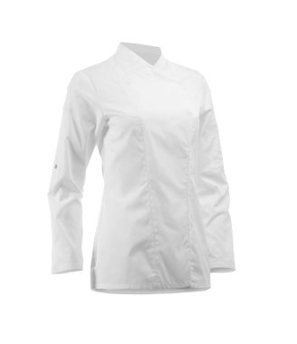 Şefin ceketi beyaza izole edilmiş. Geleneksel üniformanın bir parçası