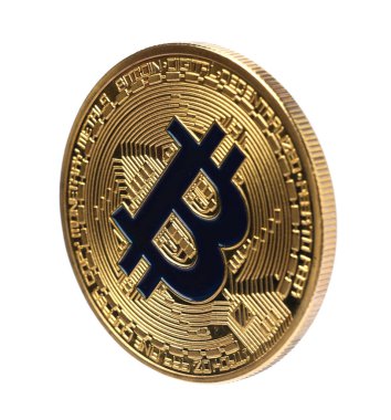 Kripto para birimi. Beyaz üzerine izole edilmiş bir altın bitcoin