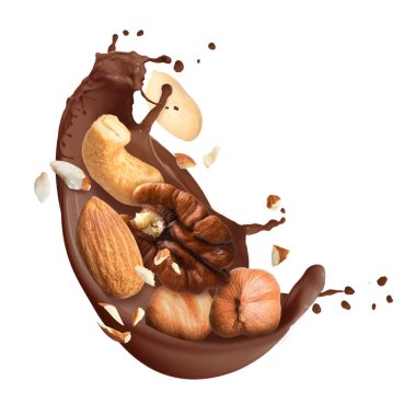 Beyaz arka planda fındıklı çikolata sıçraması