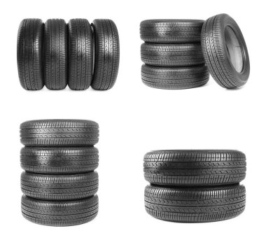 Set of car tires isolated on white