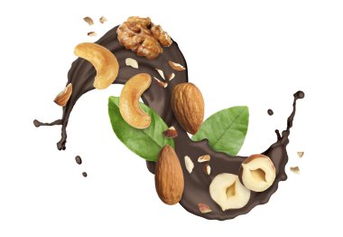 Beyaz arka planda fındıklı çikolata sıçraması