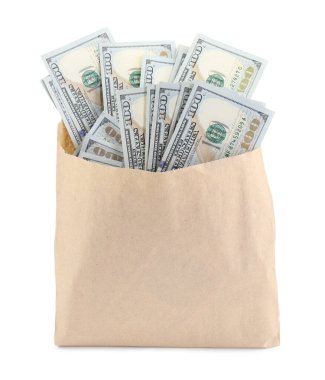 Kağıt para çantası ve beyaz banknotlar.