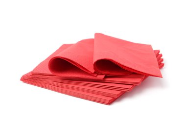Birçok kırmızı kağıt mendil beyaza izole edilmiş.