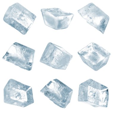 Beyaz arkaplanda buz küplerini temizle, ayarla