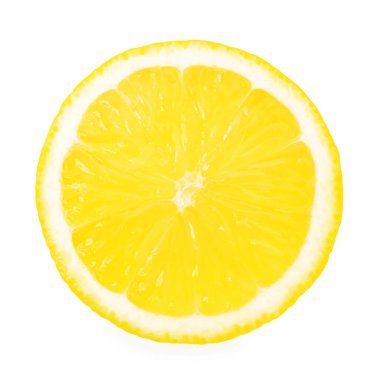 Taze olgun limon dilimi beyaza izole edilmiş, üst manzara