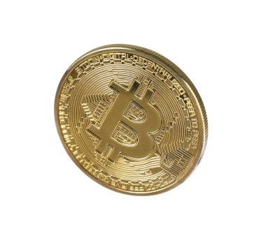 Kripto para birimi. Beyaz üzerine izole edilmiş bir altın bitcoin