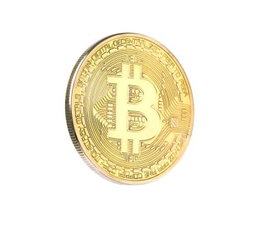 Kripto para birimi. Beyaz üzerine izole edilmiş bir altın bitcoin