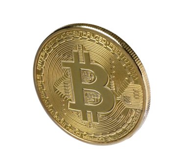 Kripto para birimi. Beyaz üzerine izole edilmiş bir altın bitcoin