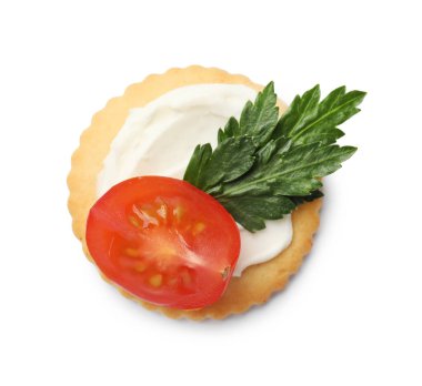 Krem peynirli, domatesli ve maydanozlu leziz bir kraker.