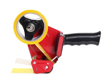 Yapışkan bantlı bir şeker kutusu beyaza izole edilmiş.