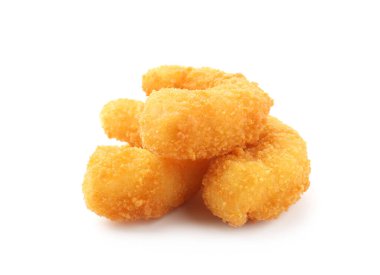 Beyaz tenli üç lezzetli tempura karidesi.