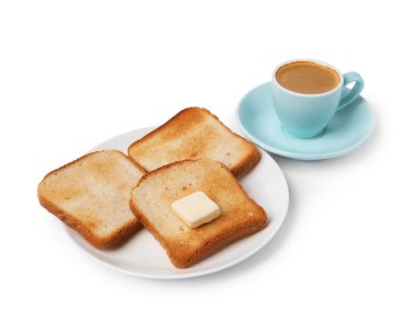 Lezzetli tost, tereyağlı ve sütlü kahve.