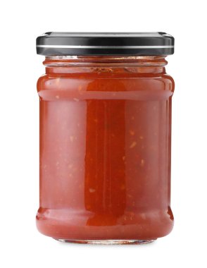 Kavanozdaki leziz leço beyaza izole edilmiş.