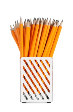 Many pencils in holder isolated on white