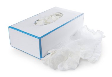 Tıbbi eldivenli kutu beyaza izole edilmiş.