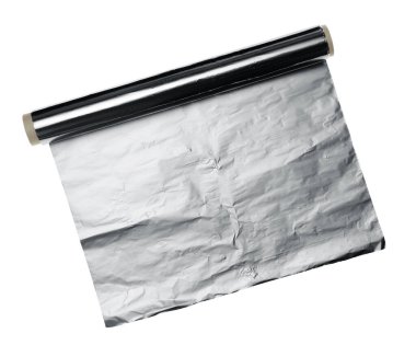 Üst görünümde izole edilmiş alüminyum folyo rulosu