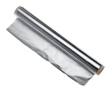 Üst görünümde izole edilmiş alüminyum folyo rulosu