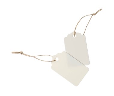 Beyaz üzerinde izole edilmiş dizgileri olan boş etiketler