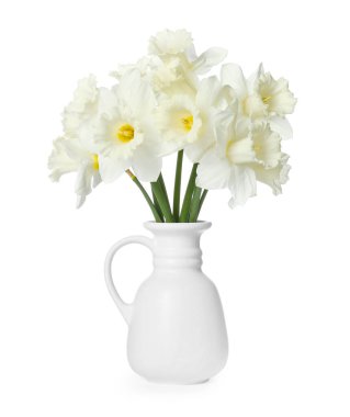 Beyaz vazodaki güzel nergisler.