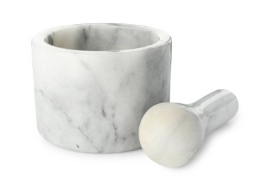 Mermer havan topu beyaz üzerine izole edilmiş.