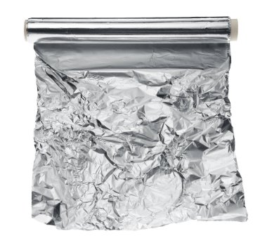 Üst görünümde izole edilmiş alüminyum folyo rulosu