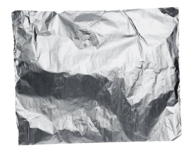 Üst görünümde izole edilmiş alüminyum folyo parçası