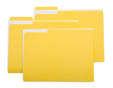 Kağıt içeren üç dosya dizini beyaz, üst görünümde izole edilmiş