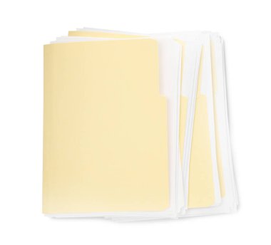 Kağıtları beyaz, üst görünümde izole edilmiş birçok dosya dizini