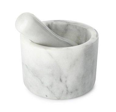 Mermer havan topu beyaz üzerine izole edilmiş.