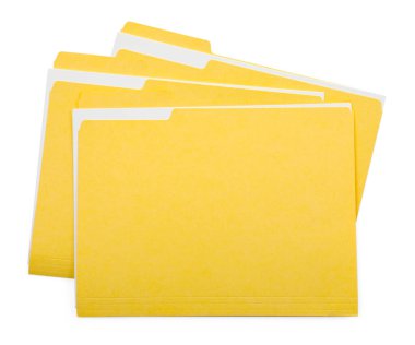 Kağıt içeren üç dosya dizini beyaz, üst görünümde izole edilmiş