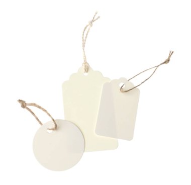 Beyaz üzerine izole edilmiş dizgileri olan farklı boş etiketler