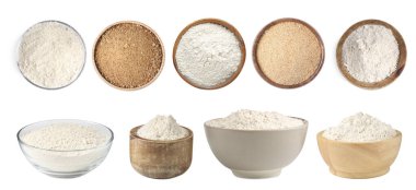 Beyazlar üzerinde izole edilmiş, farklı tipte un.