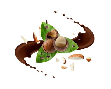 Beyaz arka planda fındıklı çikolata sıçraması